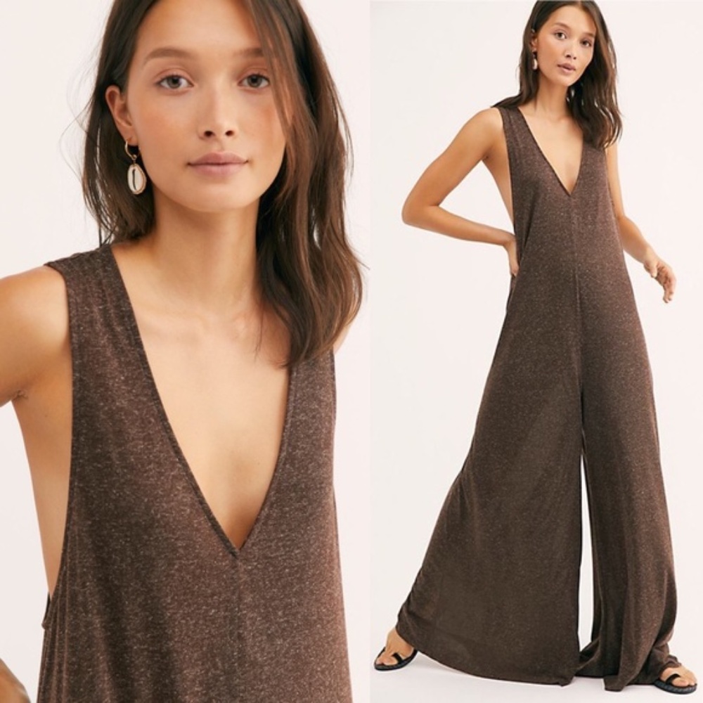 FREE PEOPLE COMFORTABLE  brown romper pantsuit jumper